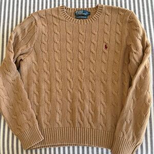 Polo by Ralph Lauren Camel Cable Knit Crewneck with Red Pony